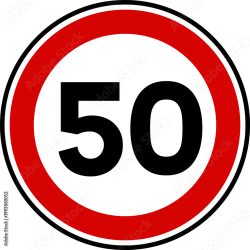 Speed limit sign of 50 kmh, Circle speed limit 50 sign vector