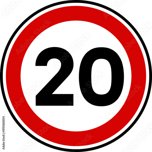 Speed limit sign of 20 kmh, Circle speed limit 20 sign vector