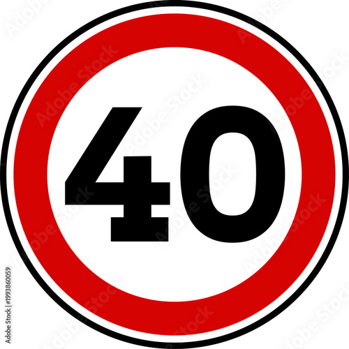 Speed limit sign of 40 kmh, Circle speed limit 40 sign vector