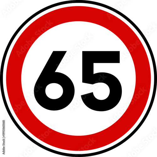 Speed limit sign of 65 kmh, Circle speed limit 65 sign vector