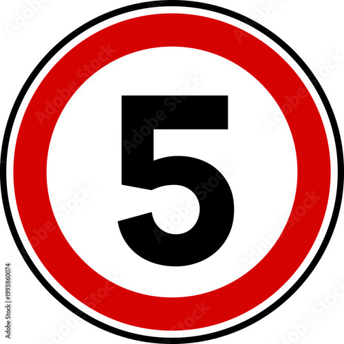 Speed limit sign of 5 kmh, Circle speed limit 5 sign vector