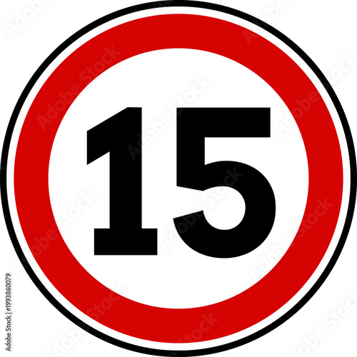 Speed limit sign of 15 kmh, Circle speed limit 15 sign vector