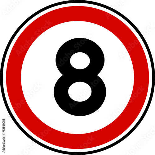 Speed limit sign of 8 kmh, Circle speed limit 8 sign vector