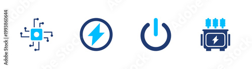 Electrical engineering icon set. circuit, lightning, power, transformer, energy. solid style icon collection.