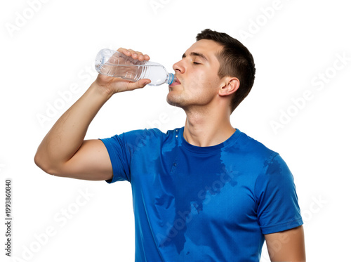 Drinking water, fitness and gym with a black man athlete taking a break from his exercise or workout routine. Training, health and wellness with a sporty male having a drink for hydration or recovery