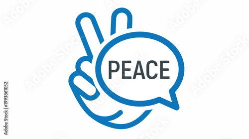 Minimalist blue victory hand sign with a speech bubble icon, perfect for social media campaigns, activist branding and non-profit organization identity.
