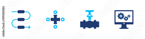 Process engineering icon set. flow, pipeline, control, system, operations. solid style icon collection.