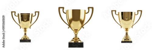 Set of Professional Golden Trophy Cup Award Isolated on White Background, PNG