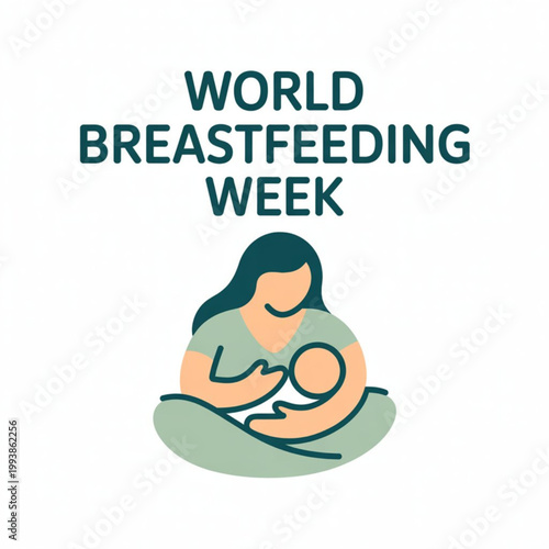 A vector graphic illustration of a mother breastfeeding her baby in celebration of World Breastfeeding Week