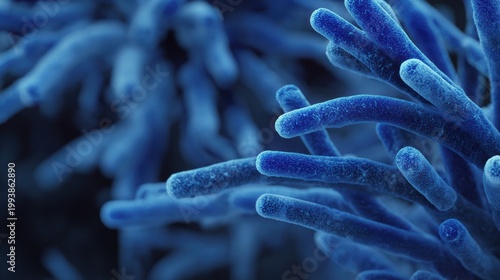 close up of a bunch of blue bacteria. The bacteria are in a blue color and are spread out in the image, close up of 3d microscopic blue bacteria