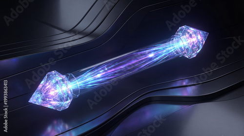 Two Endpoints Linked by Transparent Glass Tube of Light in Futuristic Abstract Visual Design