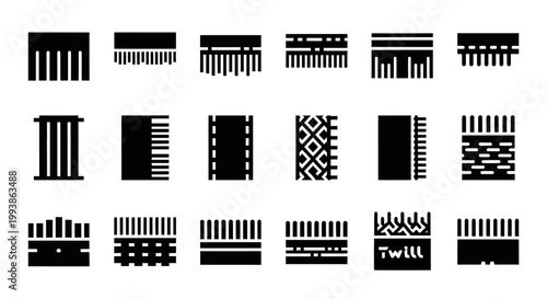 20 Black and White Fabric Pattern Swatches, Textile Designs, Seamless Vector Patterns, Fashion Elements