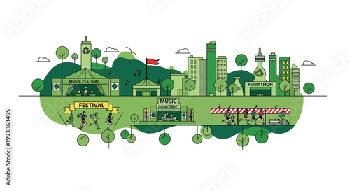 Green city events with music festival and marathon