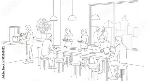 People enjoying a meal together at a long table in a casual setting.