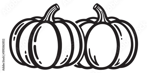 Black and white line art pumpkins.
