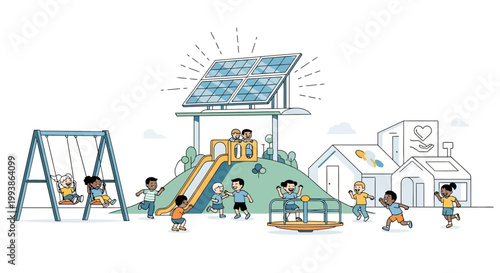 Children enjoy a playground powered by solar energy.