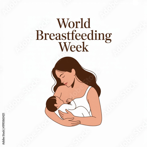 A mother breastfeeding her baby to celebrate World Breastfeeding Week with a vector graphic illustration