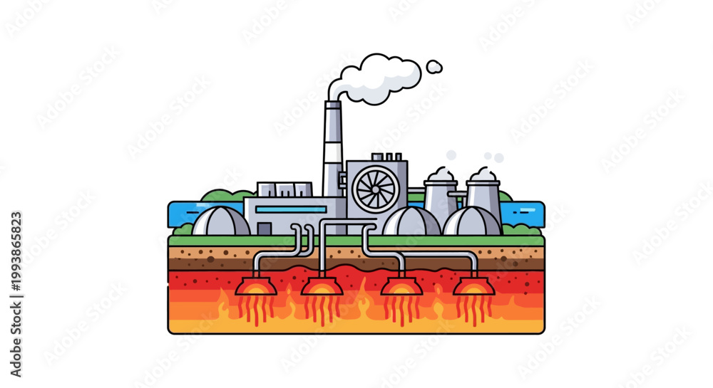 Naklejka premium Industrial Power Plant Harnessing Geothermal Energy from Earth's Depths