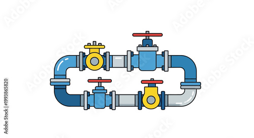 Industrial Water Pipes and Valves System Illustration