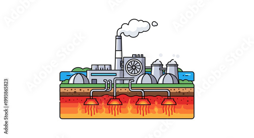 Industrial Power Plant Harnessing Geothermal Energy from Earth's Depths