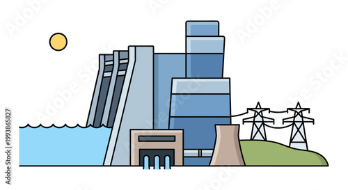 Modern hydroelectric power plant generating clean sustainable electricity