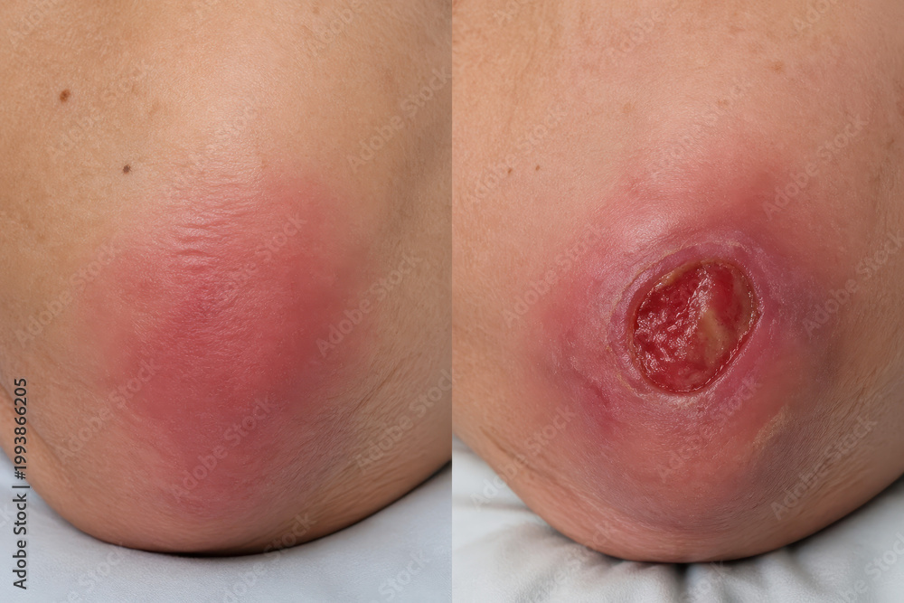 Fototapeta premium Pressure Ulcer Stages from Early Redness to Open Wound