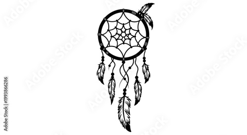Traditional Dreamcatcher with Feathers Hanging.