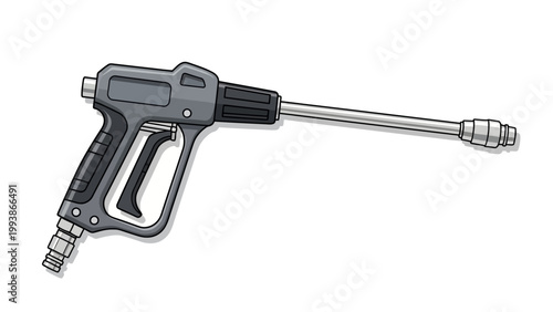 Illustration of a grey pressure washer spray gun for cleaning.