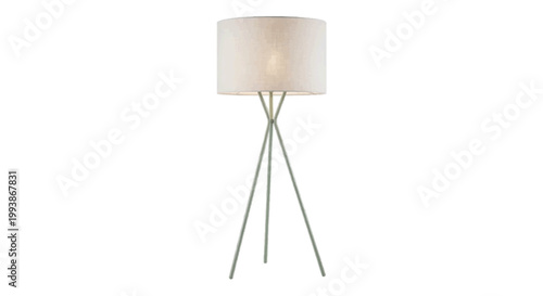 Minimal black silhouette icon, simple flat vector, bold black shape, no, no shading modern tripod floor lamp with fabric shade on a, flat icon style