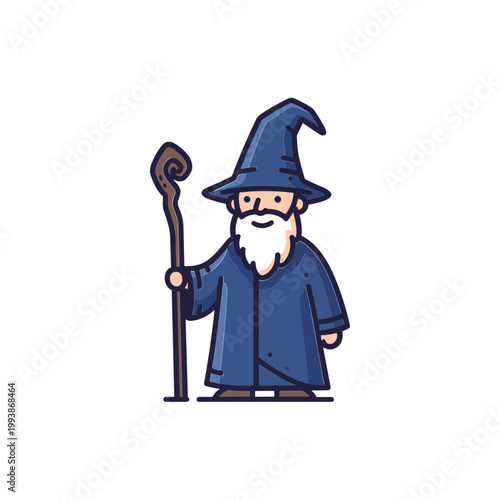 Friendly Wizard Character with Blue Robe and Staff