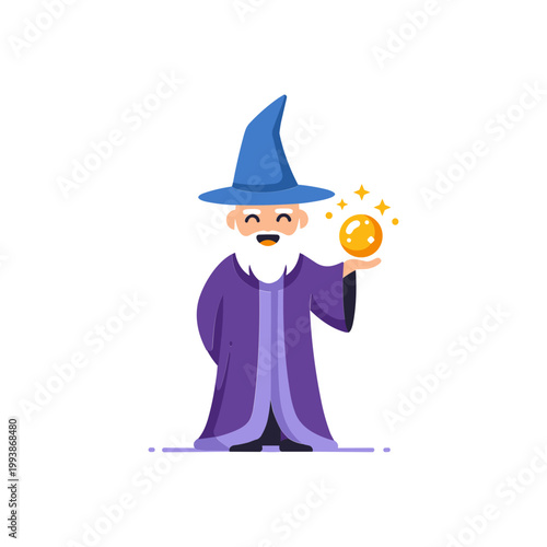 Friendly Wizard Holding Magical Orb with Sparkling Stars, Fantasy Character
