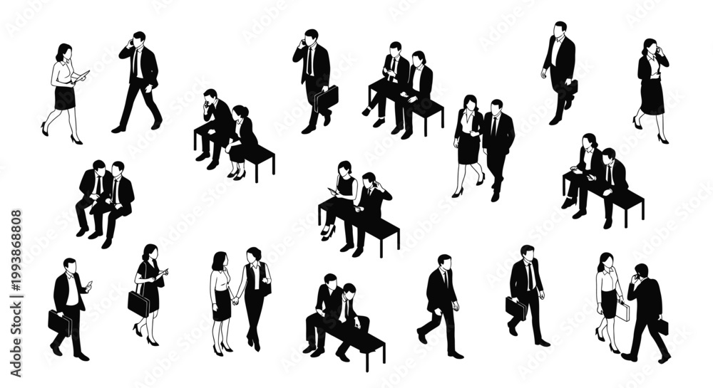 Obraz premium collection of isometric business people silhouettes for corporate infographics showing diverse office workers in various poses