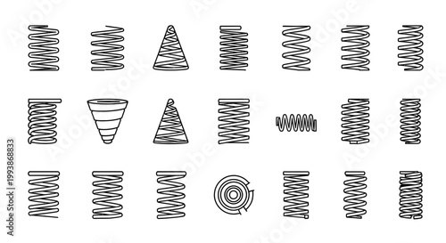 collection of various spring coil designs including conical and cylindrical shapes