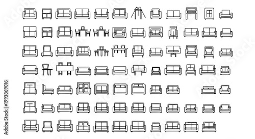 architectural furniture symbols set for top view cad plan and interior design providing essential icons for professional floor plans