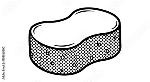 Simple black and white line art illustration of a cleaning sponge.