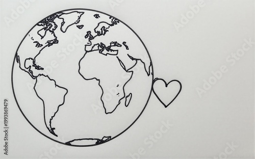 Earth illustration with a heart symbolizing global love and care.