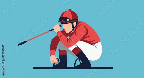 Racing jockey prepares for Belmont Stakes event with focused expression