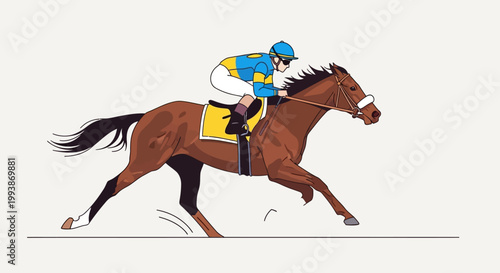 Racing horse and jockey compete in the famous Belmont Stakes event