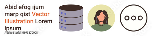 Data management, user interface, technology services, digital profiles, database systems, menu navigation. Stack of servers, profile avatar and ellipsis icon. Data management and user interface