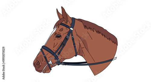 Belmont Stakes horse portrait with bridle and reins illustration