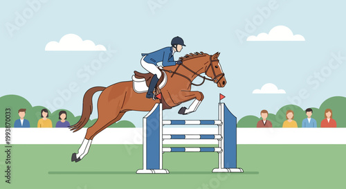 Equestrian Competes in Belmont Stakes Event with Horse and Rider