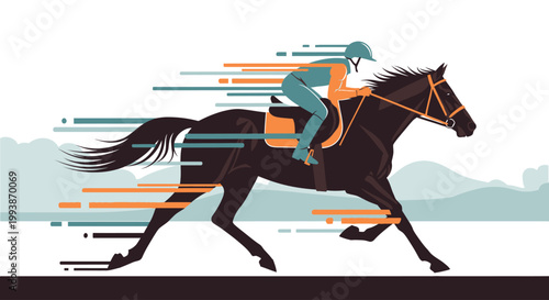 Racing horse and jockey compete in the famous Belmont Stakes event