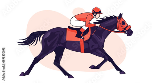 Racing horse and jockey compete in the famous Belmont Stakes event