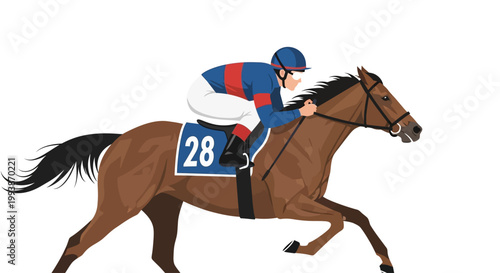 Racing horse with jockey runs Belmont Stakes competition event