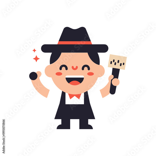 Happy Cartoon Maestro Conducting with Baton and Microphone