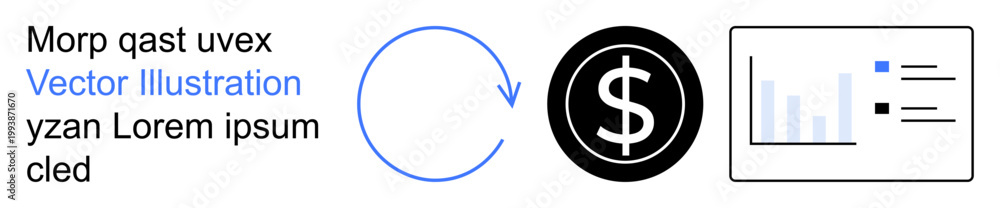 Fototapeta premium Banking, business analytics, financial planning, economy, investment reports, transaction flow. Circular arrow, dollar symbol chart bars. Financial planning and banking visualization