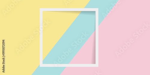 Abstract pastel colored paper texture minimalism background. Minimal geometric shapes and lines composition with empty picture frame.
