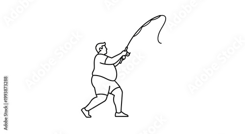 Angler Casting Fishing Rod with Line in Action, Silhouette.