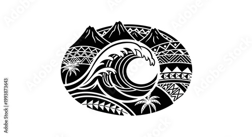 Black and white wave design element.