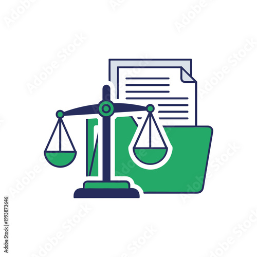 Legal Justice Balance Scales and Document Folder Icon Vector Illustration